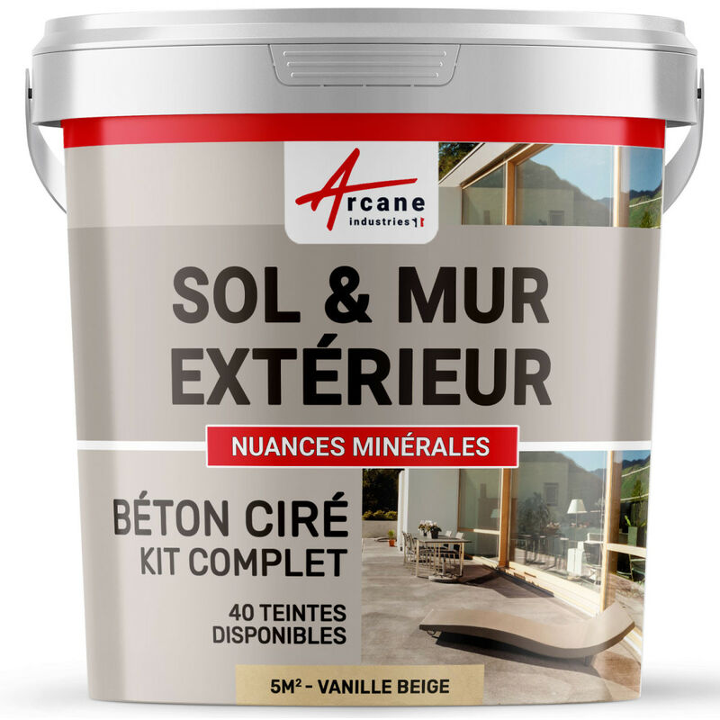 Arcane Industries - Béton ciré extérieur pour sol mur terrasse escalier enduit décoratif minéral en kit - 5 m² (en 2 couches) Vanille Beige