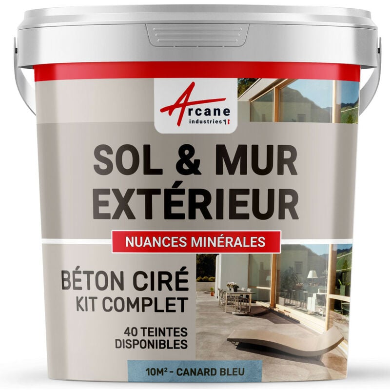 Arcane Industries - Béton ciré extérieur pour sol mur terrasse escalier enduit décoratif minéral en kit - 10 m² (en 2 couches) Canard Gris Bleuté