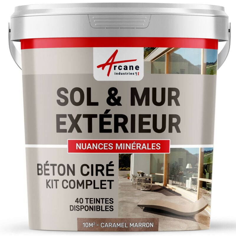 Béton ciré extérieur pour sol mur terrasse escalier enduit décoratif minéral en kit - 10 m² (en 2 couches) Caramel Marron - ARCANE INDUSTRIES