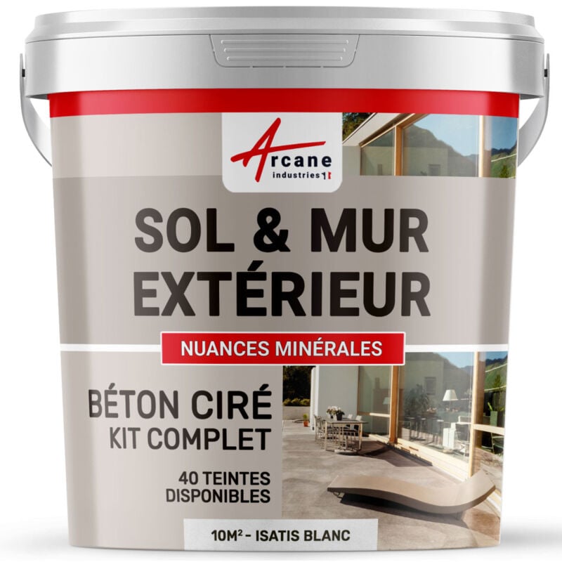 Arcane Industries - Béton ciré extérieur pour sol mur terrasse escalier enduit décoratif minéral en kit - 10 m² (en 2 couches) Isatis Blanc