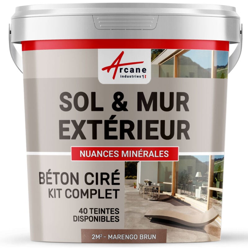 Arcane Industries - Béton ciré extérieur pour sol mur terrasse escalier enduit décoratif minéral en kit - 2 m² (en 2 couches) Marengo Brun