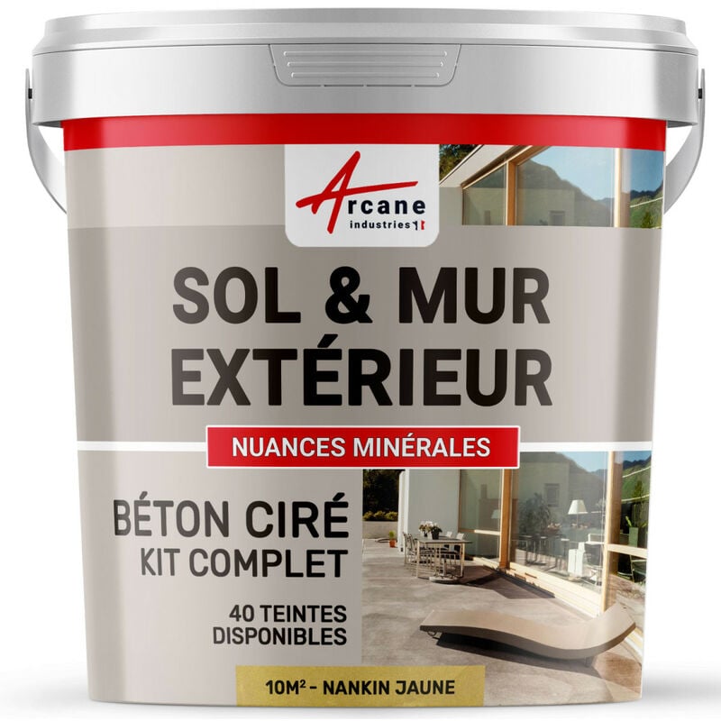 Arcane Industries - Béton ciré extérieur pour sol mur terrasse escalier enduit décoratif minéral en kit - 10 m² (en 2 couches) Nankin Jaune