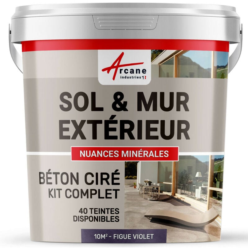Arcane Industries - Béton ciré extérieur pour sol mur terrasse escalier enduit décoratif minéral en kit - 10 m² (en 2 couches) Figue
