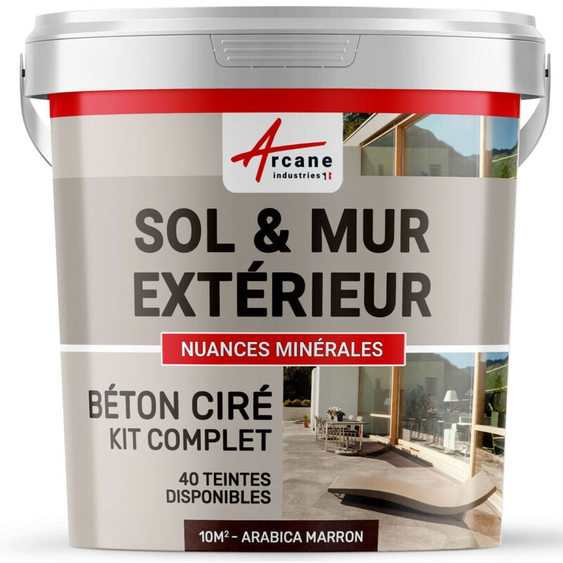 Arcane Industries - Béton ciré extérieur pour sol mur terrasse escalier enduit décoratif minéral en kit - 10 m² (en 2 couches) Arabica Marron
