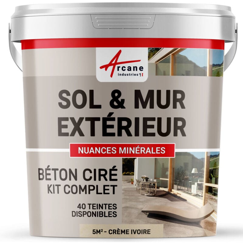 Arcane Industries - Béton ciré extérieur pour sol mur terrasse escalier enduit décoratif minéral en kit - 5 m² (en 2 couches) Crème Ivoire