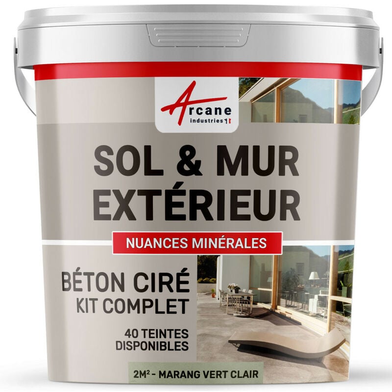 Arcane Industries - Béton ciré extérieur pour sol mur terrasse escalier enduit décoratif minéral en kit - 2 m² (en 2 couches) Marang Vert Clair