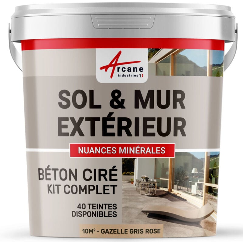 Arcane Industries - Béton ciré extérieur pour sol mur terrasse escalier enduit décoratif minéral en kit - 10 m² (en 2 couches) Gazelle Gris Rose