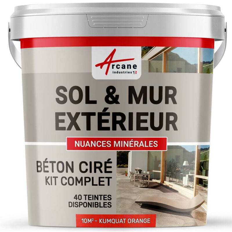 Arcane Industries - Béton ciré extérieur pour sol mur terrasse escalier enduit décoratif minéral en kit - 10 m² (en 2 couches) Kumquat Orange