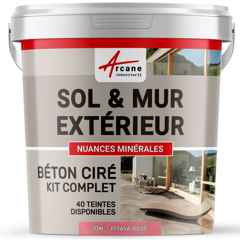 Arcane Industries - Béton ciré extérieur pour sol mur terrasse escalier enduit décoratif minéral en kit - 10 m² (en 2 couches) Pitaya Rose