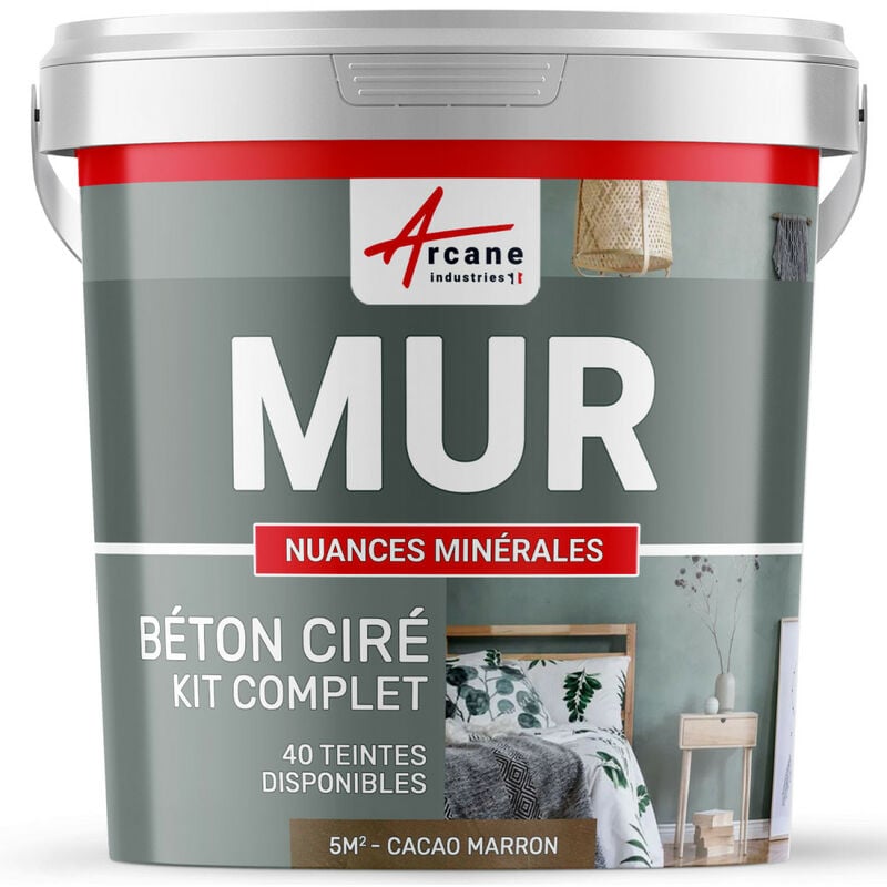 Arcane Industries - Béton ciré mur couleur enduit décoratif en kit gris blanc beige - 5 m² - Satinée Cacao Marron