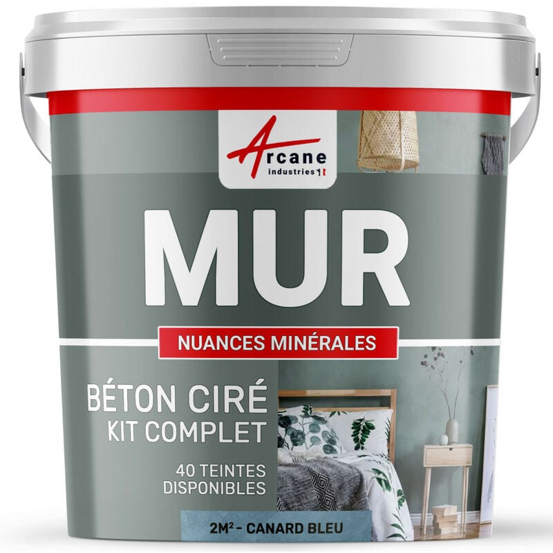 Béton ciré mur couleur enduit décoratif en kit gris blanc beige - 2 m² - Satinée Canard Gris Bleuté - ARCANE INDUSTRIES
