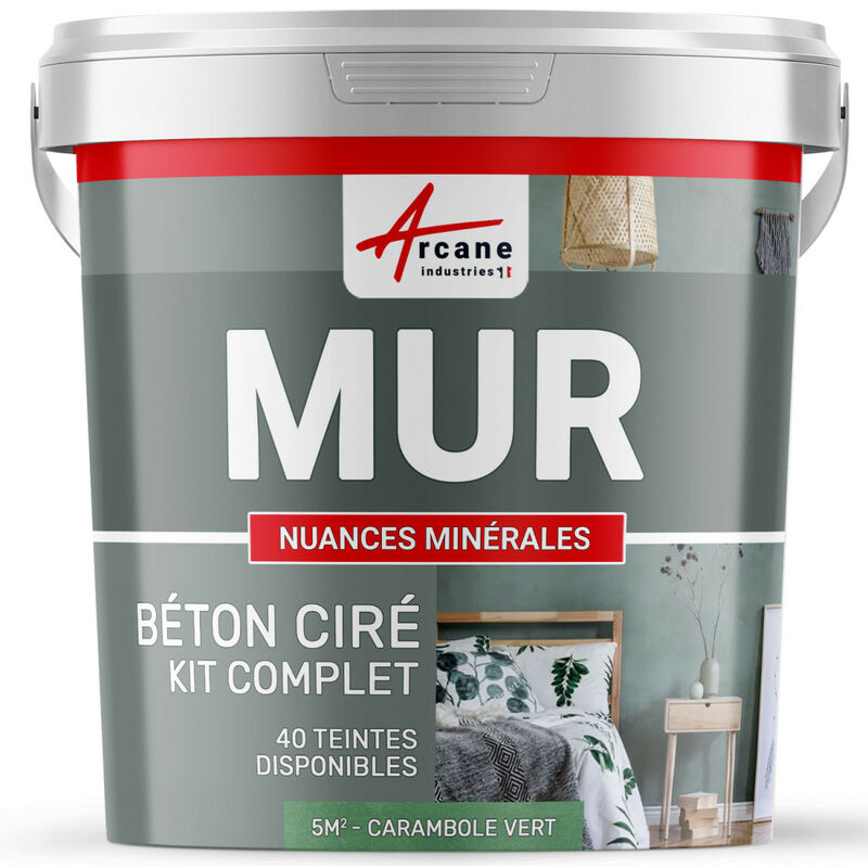 Arcane Industries - Béton ciré mur couleur enduit décoratif en kit gris blanc beige - 5 m² - Mate Carambole Vert