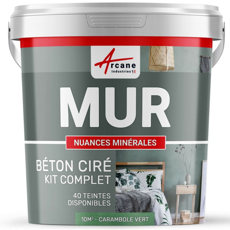 Arcane Industries - Béton ciré mur couleur enduit décoratif en kit gris blanc beige - 10 m² - Mate Carambole Vert