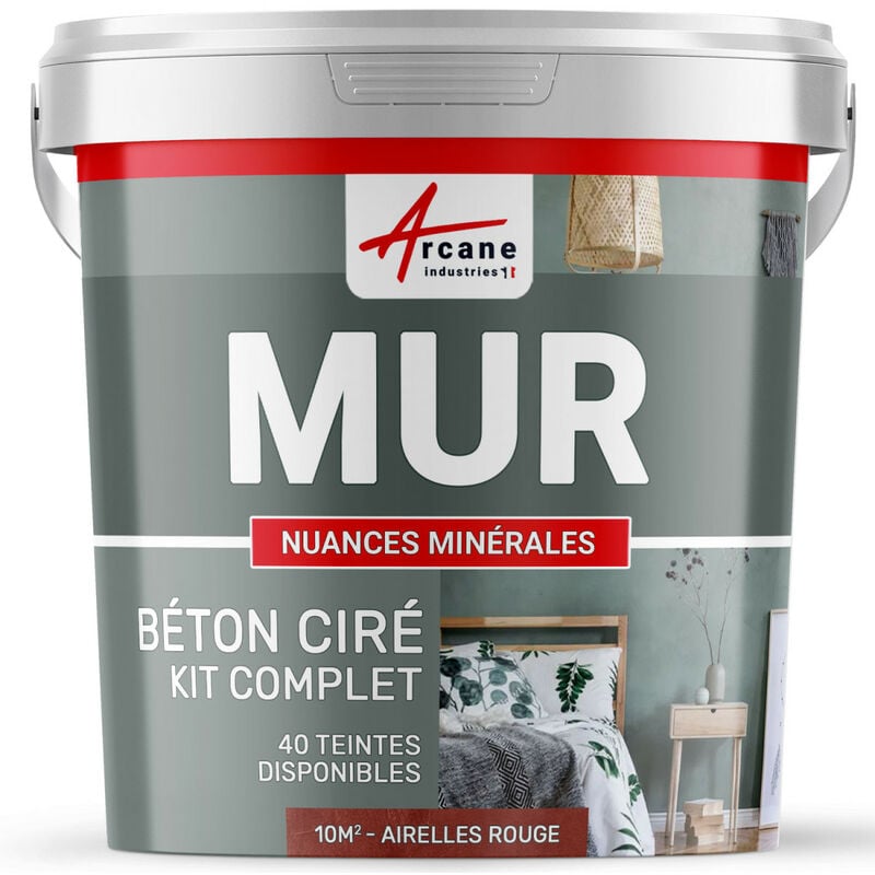 Arcane Industries - Béton ciré mur couleur enduit décoratif en kit gris blanc beige - 10 m² - Mate Airelles Rouge