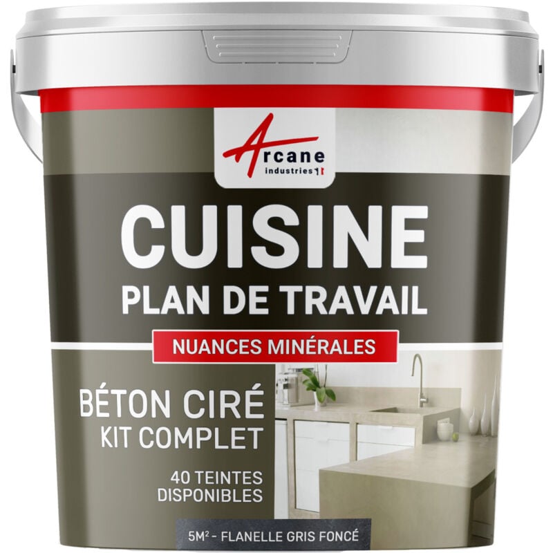 Arcane Industries - Béton ciré cuisine, plan de travail, crédence, évier sol et mur revêtement mural décoratif kit complet - 5 m² (en 2 couches)