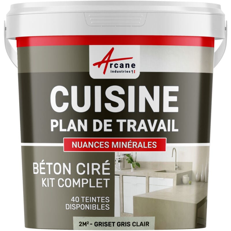 Arcane Industries - Béton ciré cuisine, plan de travail, crédence, évier sol et mur revêtement mural décoratif kit complet - 2 m² (en 2 couches)