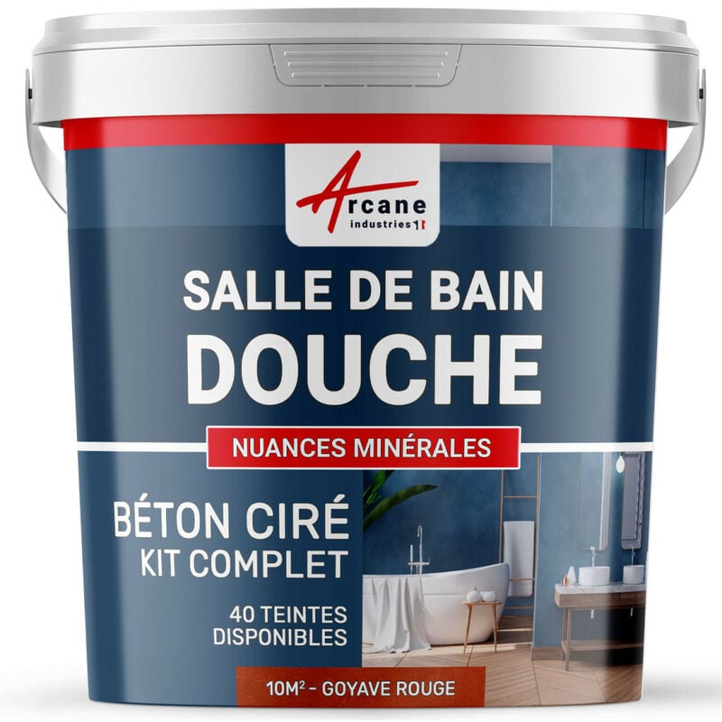 Béton ciré salle de bain douche italienne pièce d'eau KIT BETON CIRE SALLE DE BAINS - DOUCHE ITALIENNE - 10 m² (en 2 couches) Goyave Rouge - ARCANE