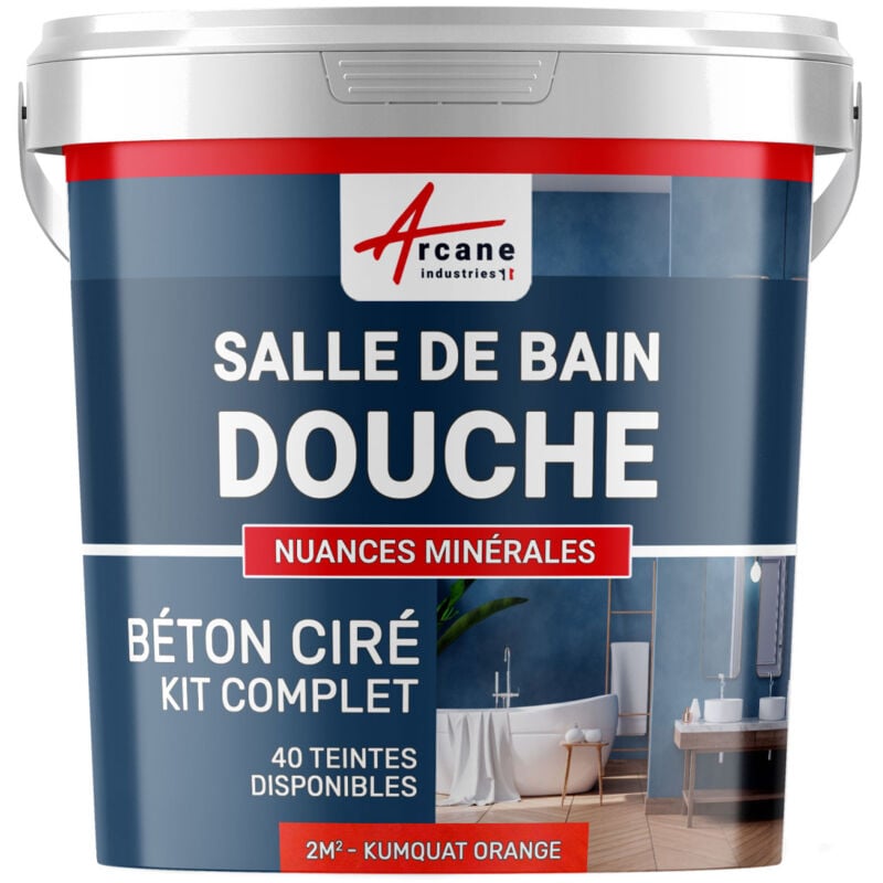 Béton ciré salle de bain douche italienne pièce d'eau KIT BETON CIRE SALLE DE BAINS - DOUCHE ITALIENNE - 2 m² (en 2 couches) Kumquat Orange - ARCANE