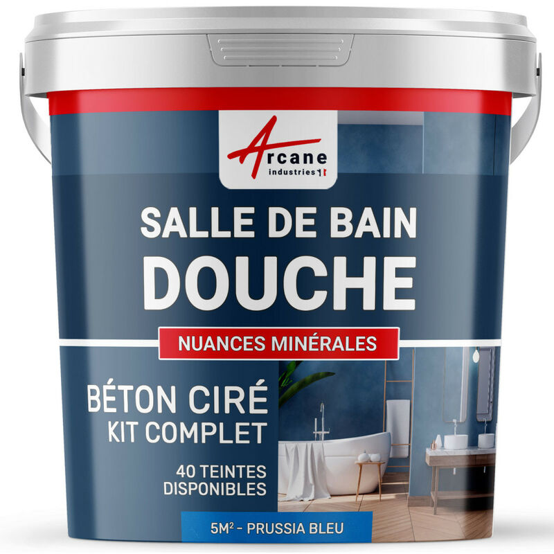 Béton ciré salle de bain douche italienne pièce d'eau KIT BETON CIRE SALLE DE BAINS - DOUCHE ITALIENNE - 5 m² (en 2 couches) Bleu Prusse - ARCANE