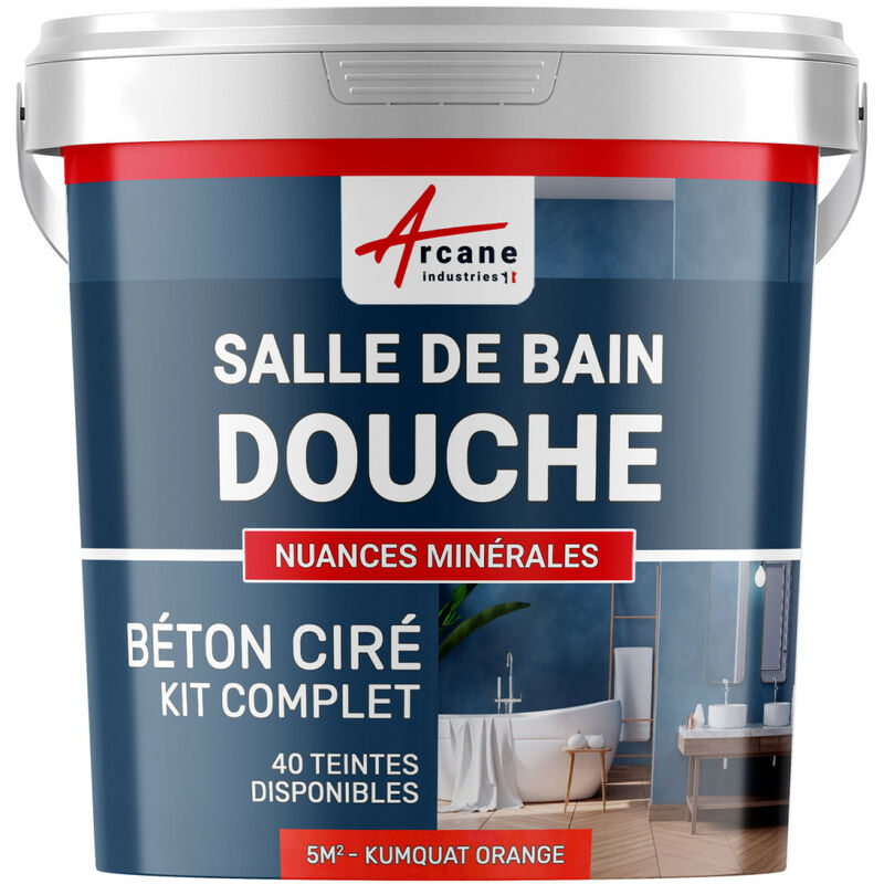 Béton ciré salle de bain douche italienne pièce d'eau KIT BETON CIRE SALLE DE BAINS - DOUCHE ITALIENNE - 5 m² (en 2 couches) Kumquat Orange - ARCANE