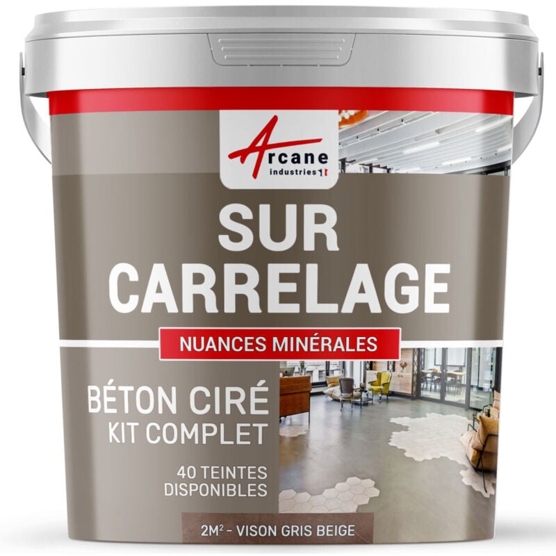 Arcane Industries - Béton ciré sur carrelage cuisine salle de bain mural sol plan de travail décoratif revêtement douche kit - 2 m² (en 2 couches)