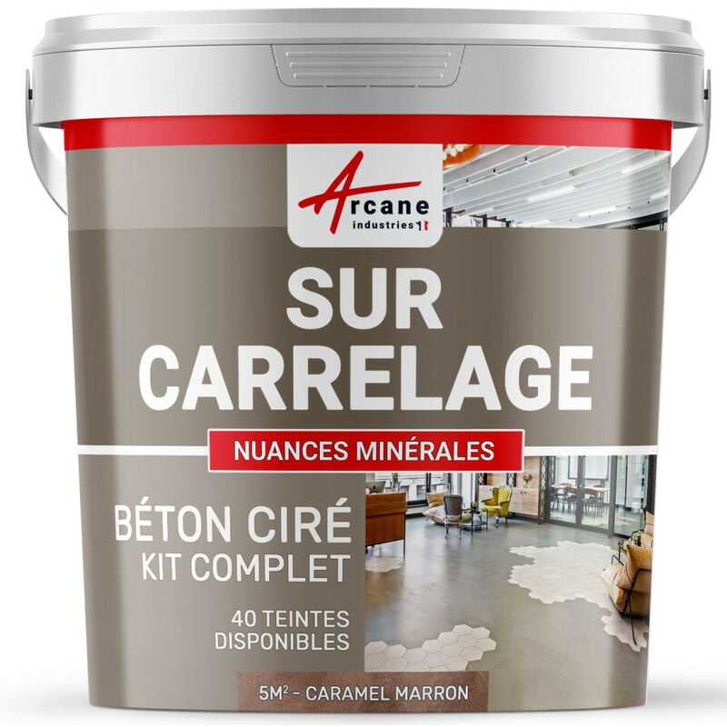 Arcane Industries - Béton ciré sur carrelage cuisine salle de bain mural sol plan de travail décoratif revêtement douche kit - 5 m² (en 2 couches)