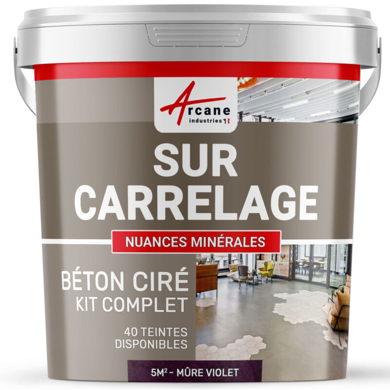 Arcane Industries - Béton ciré sur carrelage cuisine salle de bain mural sol plan de travail décoratif revêtement douche kit - 5 m² (en 2 couches)