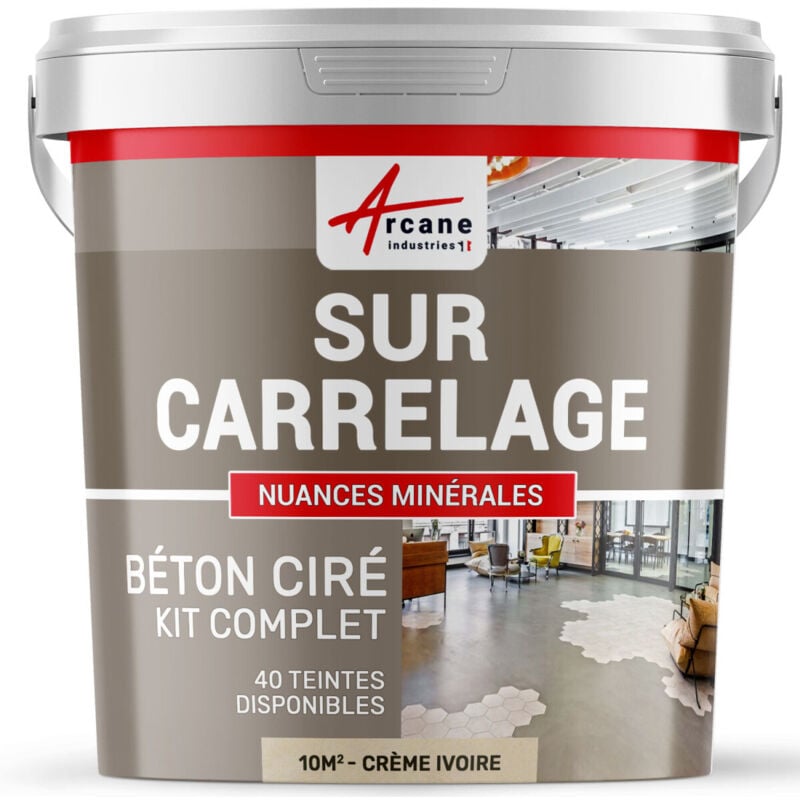 Arcane Industries - Béton ciré sur carrelage cuisine salle de bain mural sol plan de travail décoratif revêtement douche kit - 10 m² (en 2 couches)