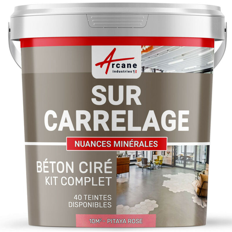 Arcane Industries - Béton ciré sur carrelage cuisine salle de bain mural sol plan de travail décoratif revêtement douche kit - 10 m² (en 2 couches)