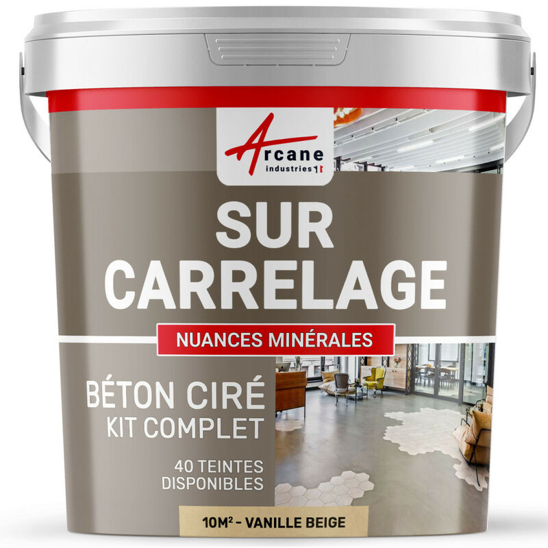Arcane Industries - Béton ciré sur carrelage cuisine salle de bain mural sol plan de travail décoratif revêtement douche kit - 10 m² (en 2 couches)