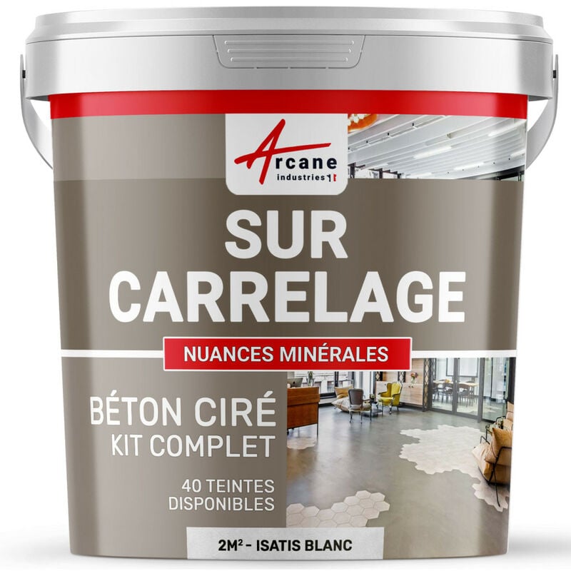 Arcane Industries - Béton ciré sur carrelage cuisine salle de bain mural sol plan de travail décoratif revêtement douche kit - 2 m² (en 2 couches)