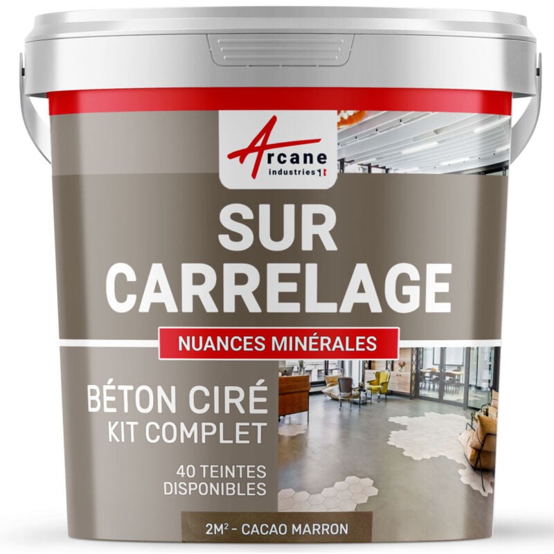 Béton ciré sur carrelage cuisine salle de bain mural sol plan de travail décoratif revêtement douche kit - 2 m² (en 2 couches) Cacao Marron Arcane