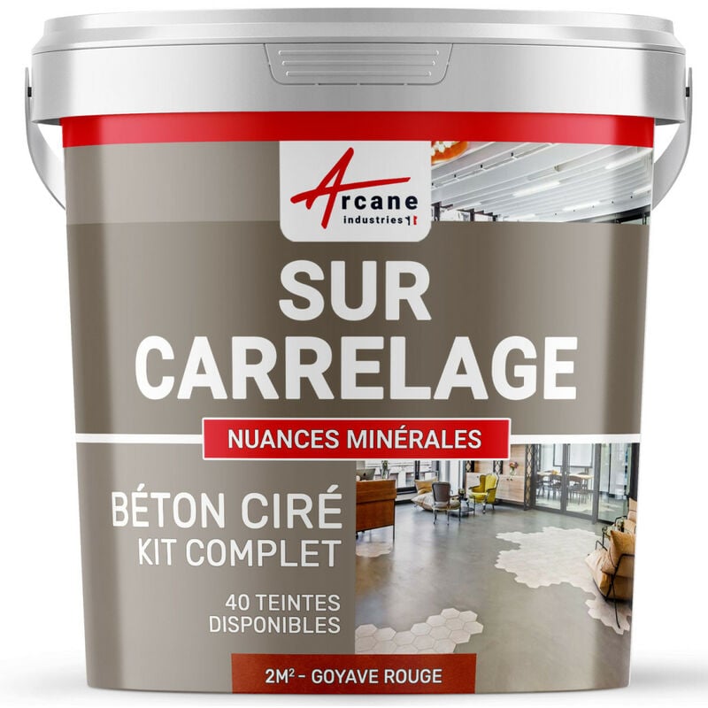 Arcane Industries - Béton ciré sur carrelage cuisine salle de bain mural sol plan de travail décoratif revêtement douche kit - 2 m² (en 2 couches)