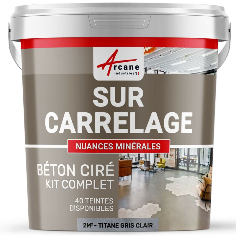 Arcane Industries - Béton ciré sur carrelage cuisine salle de bain mural sol plan de travail décoratif revêtement douche kit - 2 m² (en 2 couches)