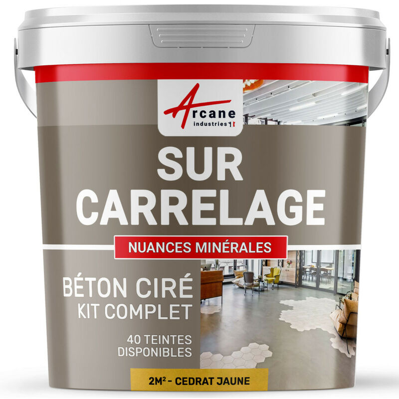 Arcane Industries - Béton ciré sur carrelage cuisine salle de bain mural sol plan de travail décoratif revêtement douche kit - 2 m² (en 2 couches)