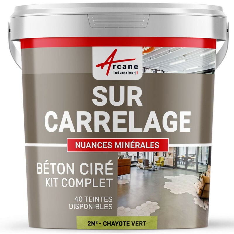 Arcane Industries - Béton ciré sur carrelage cuisine salle de bain mural sol plan de travail décoratif revêtement douche kit - 2 m² (en 2 couches)