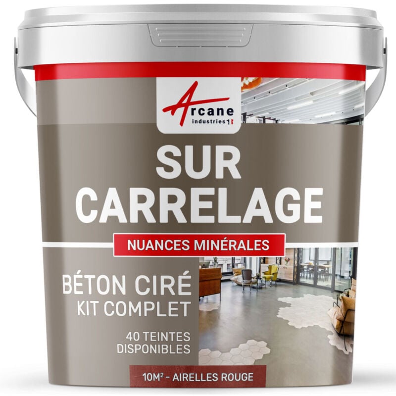 Arcane Industries - Béton ciré sur carrelage cuisine salle de bain mural sol plan de travail décoratif revêtement douche kit - 10 m² (en 2 couches)