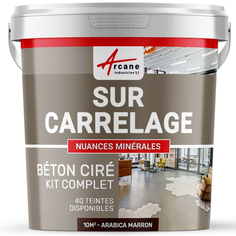 Arcane Industries - Béton ciré sur carrelage cuisine salle de bain mural sol plan de travail décoratif revêtement douche kit - 10 m² (en 2 couches)
