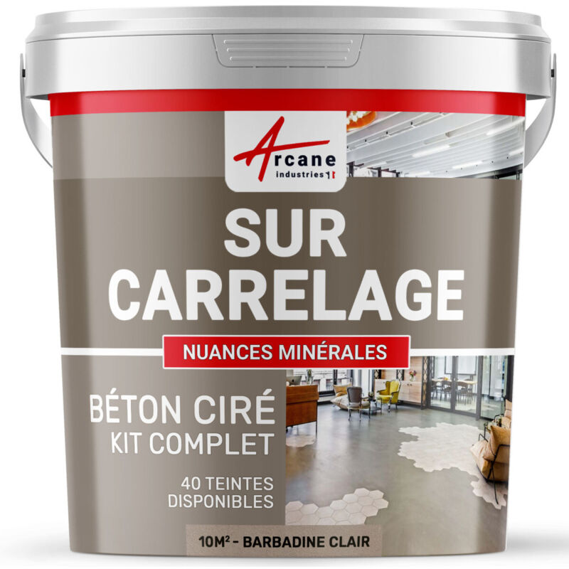 Arcane Industries - Béton ciré sur carrelage cuisine salle de bain mural sol plan de travail décoratif revêtement douche kit - 10 m² (en 2 couches)