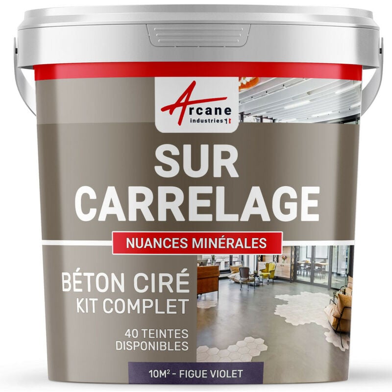 Arcane Industries - Béton ciré sur carrelage cuisine salle de bain mural sol plan de travail décoratif revêtement douche kit - 10 m² (en 2 couches)