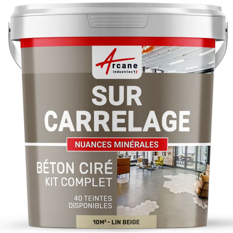 Arcane Industries - Béton ciré sur carrelage cuisine salle de bain mural sol plan de travail décoratif revêtement douche kit - 10 m² (en 2 couches)