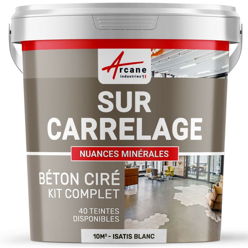 Arcane Industries - Béton ciré sur carrelage cuisine salle de bain mural sol plan de travail décoratif revêtement douche kit - 10 m² (en 2 couches)