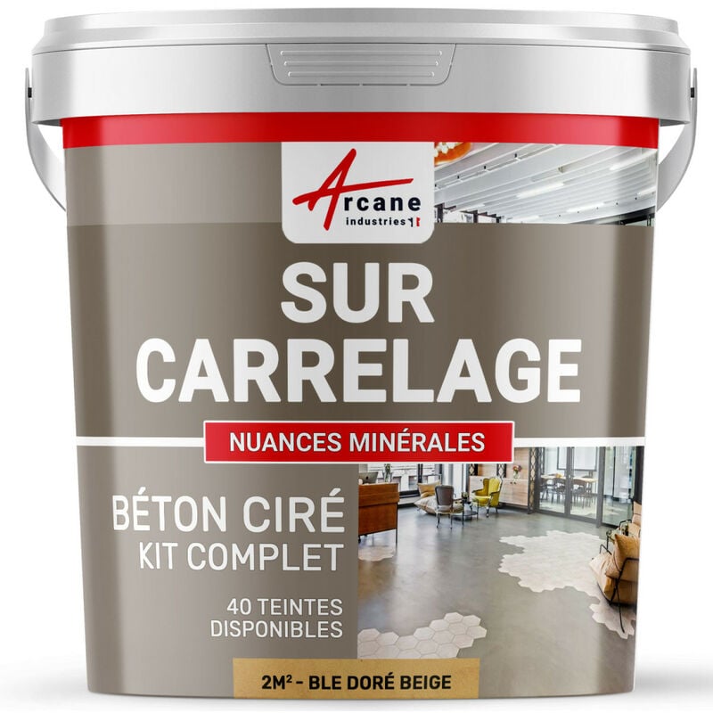 Arcane Industries - Béton ciré sur carrelage cuisine salle de bain mural sol plan de travail décoratif revêtement douche kit - 2 m² (en 2 couches)
