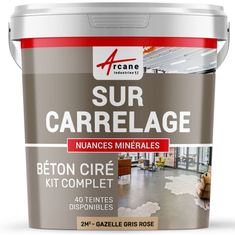 Arcane Industries - Béton ciré sur carrelage cuisine salle de bain mural sol plan de travail décoratif revêtement douche kit - 2 m² (en 2 couches)