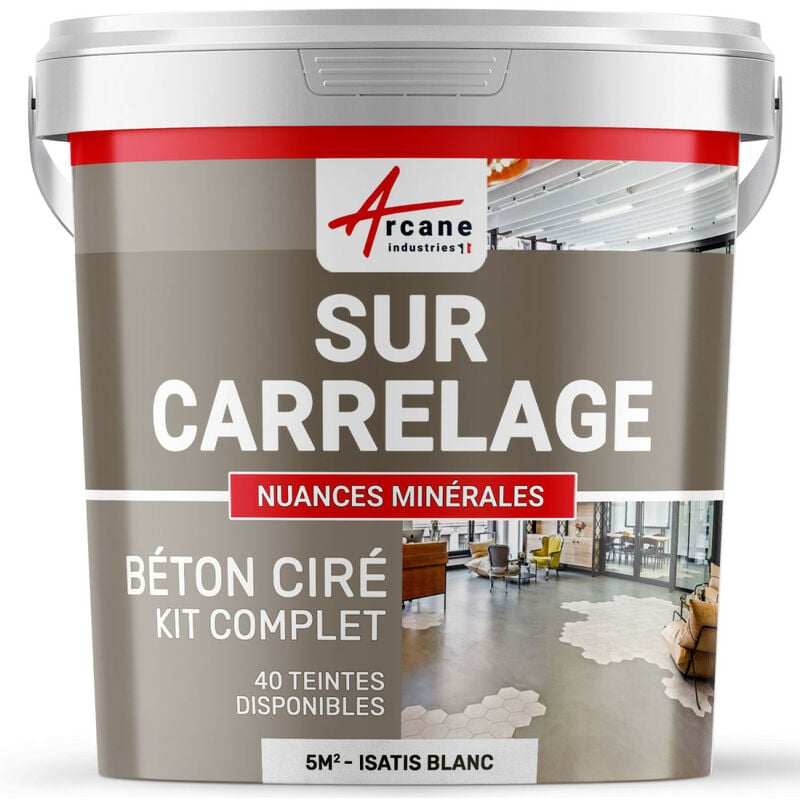 Arcane Industries - Béton ciré sur carrelage cuisine salle de bain mural sol plan de travail décoratif revêtement douche kit - 5 m² (en 2 couches)
