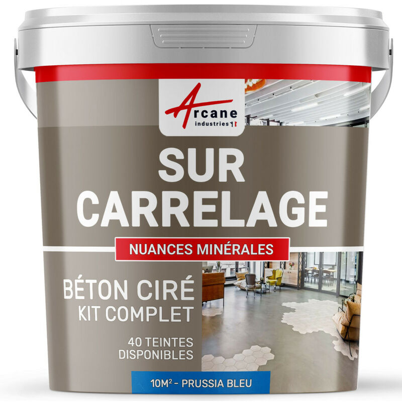 Arcane Industries - Béton ciré sur carrelage cuisine salle de bain mural sol plan de travail décoratif revêtement douche kit - 10 m² (en 2 couches)