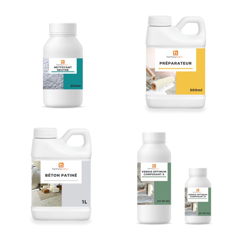 Harmony Beton - Kit complet béton patiné - BP01 Tomette 15 m² Mate - Harmony Béton