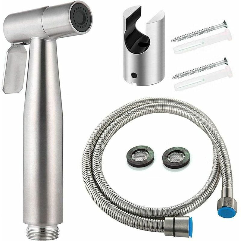 Kit Bidet WC avec Douchette - Pulverisateur Bidet a Main- Pomme de Douche Toilette avec Tuyau + Support en Inox + 2 Joint..DEBUNS