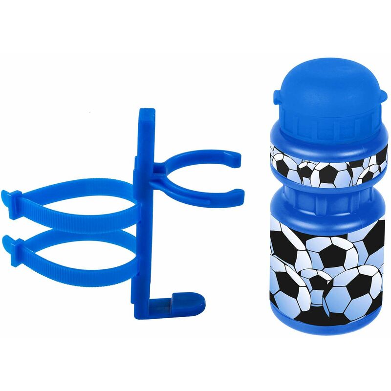 Kit bidon + porte bidon enfant garçon fille bleu avec cache poussière 350mL bidon boisson eau capuchon anti-poussières détachable gourde ballon