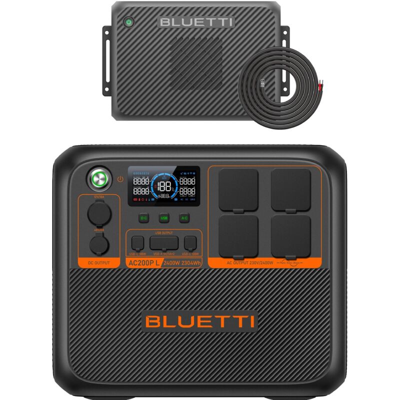 Kit BLUETTI AC200PL avec Charger 2 , Chargeur DC double 1200W , Batterie 2304Wh, Générateur solaire 4x2400W